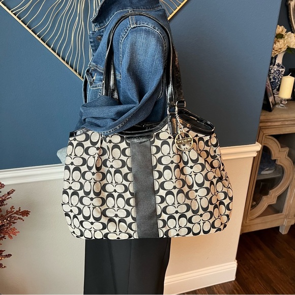 Coach Devin Black and Gray Signature Tote Bag - Picture 1 of 12